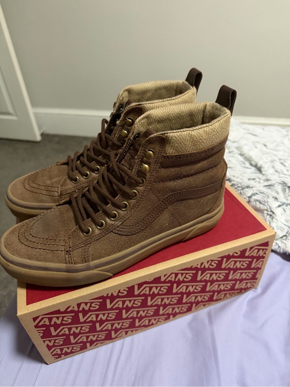 Vans Brown High-Top Skate Sneakers with Tan Collar